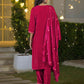 Velvet Straight Embroidered V-Neck Kurta with Pant & Dupatta