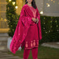 Velvet Straight Embroidered V-Neck Kurta with Pant & Dupatta