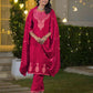 Velvet Straight Embroidered V-Neck Kurta with Pant & Dupatta