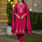 Velvet Straight Embroidered V-Neck Kurta with Pant & Dupatta