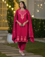 Velvet Embroidered Straight 3 Piece Kurta Set