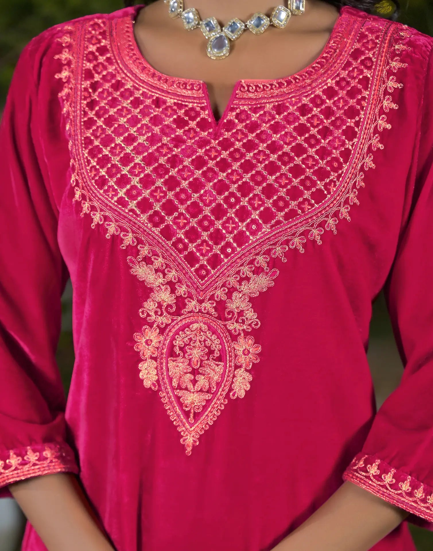 Velvet Embroidered Straight 3 Piece Kurta Set