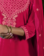 Velvet Embroidered Straight 3 Piece Kurta Set