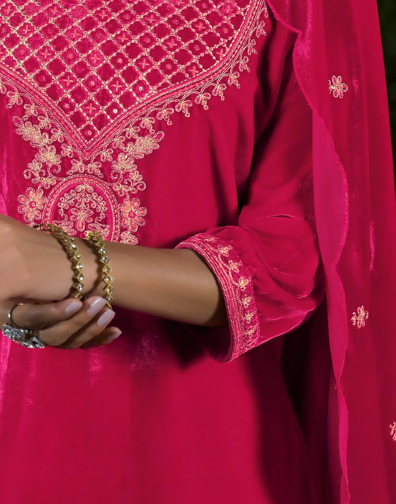 Velvet Embroidered Straight 3 Piece Kurta Set