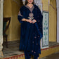 Velvet Straight Embroidery V-Neck Kurta with Pant & Dupatta