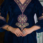 Velvet Straight Embroidery V-Neck Kurta with Pant & Dupatta