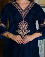 Velvet Embroidered Straight 3 Piece Kurta Set