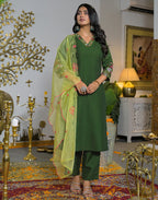 Poly Chinnon Embroidered Straight 3 Piece Kurta Set
