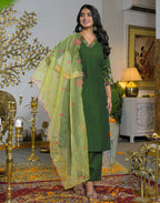 Poly Chinnon Embroidered Straight 3 Piece Kurta Set