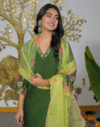 Poly Chinnon Embroidered Straight 3 Piece Kurta Set
