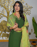 Poly Chinnon Embroidered Straight 3 Piece Kurta Set