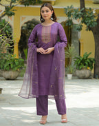 Skylee Silk Embroidered Straight 3 Piece Kurta Set For Woman