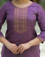 Skylee Silk Embroidered Straight 3 Piece Kurta Set For Woman