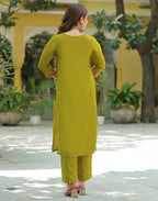 Skylee Silk Embroidered Straight 3 Piece Kurta Set For Woman