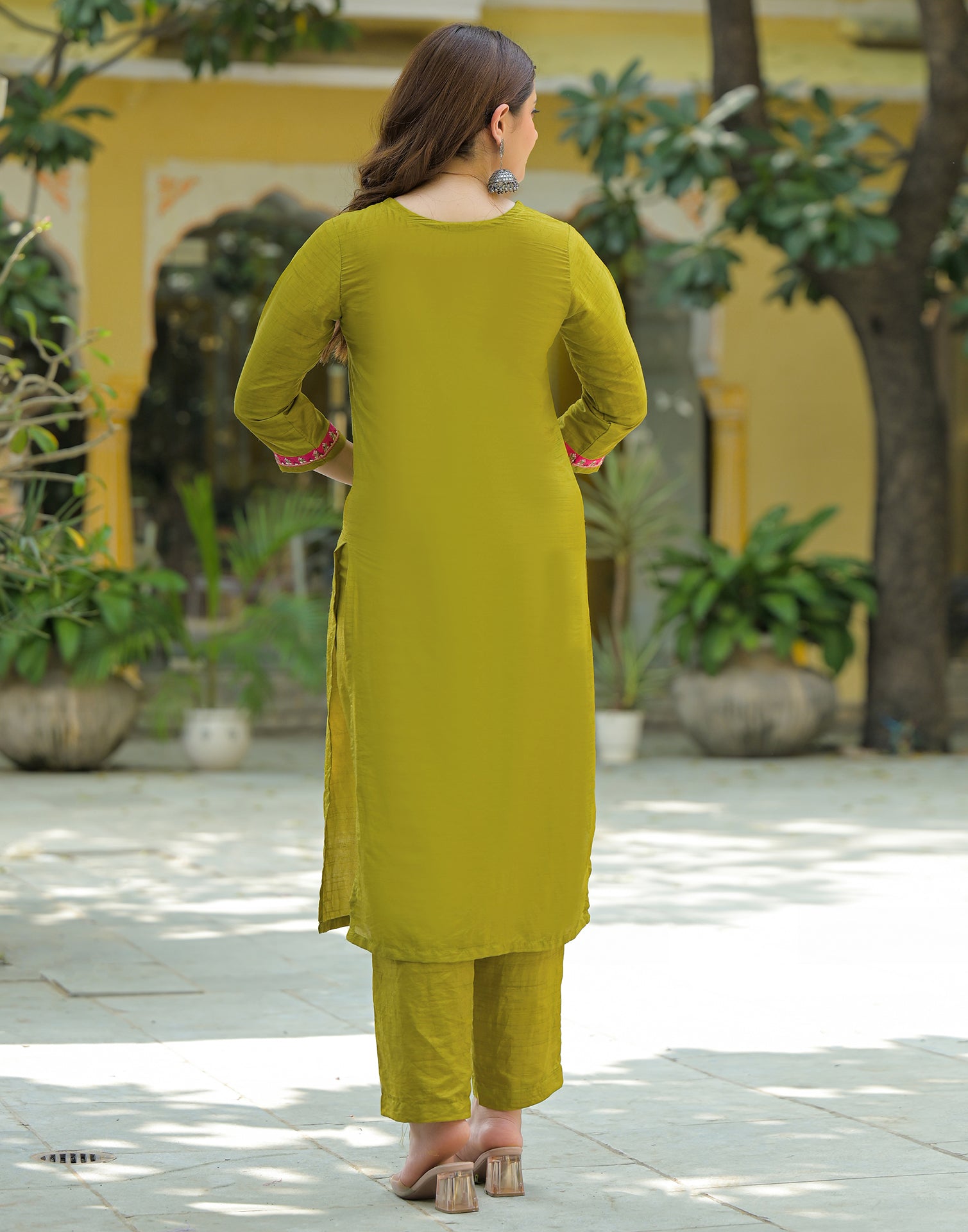 Skylee Silk Embroidered Straight 3 Piece Kurta Set For Woman