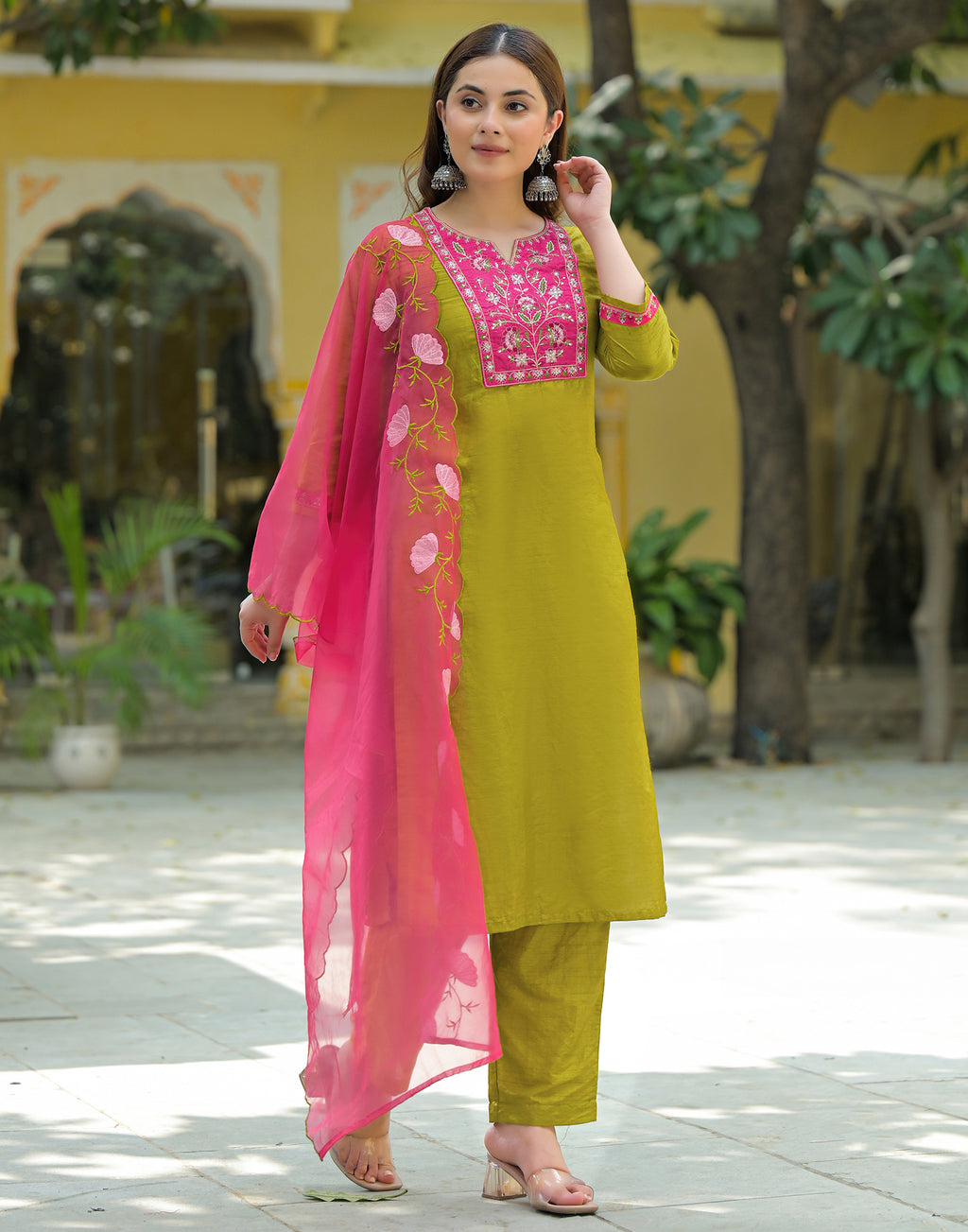 Skylee Silk Embroidered Straight 3 Piece Kurta Set For Woman