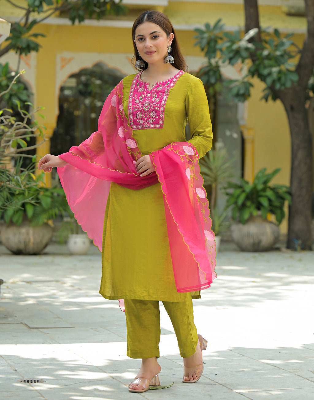 Skylee Silk Embroidered Straight 3 Piece Kurta Set For Woman