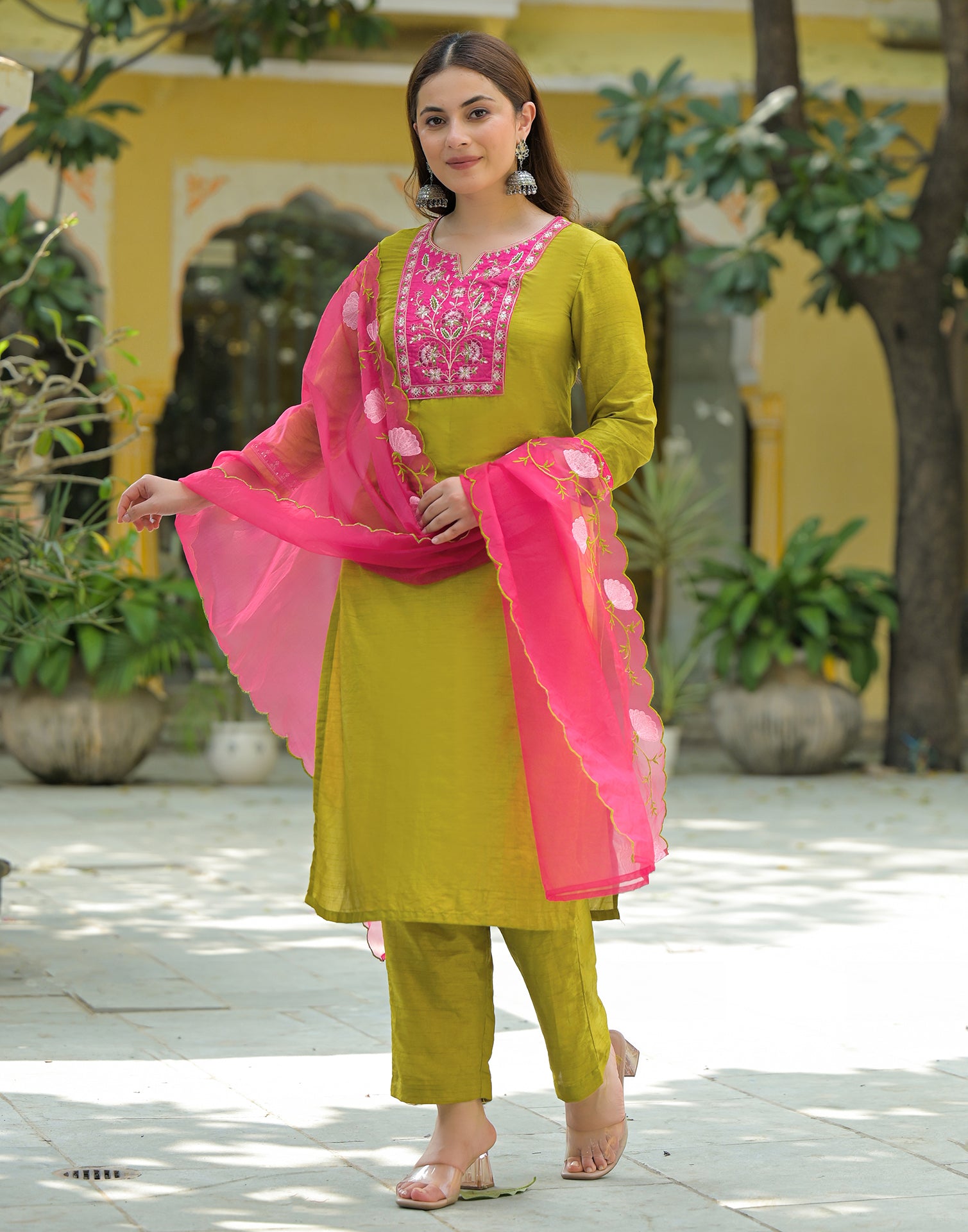 Skylee Silk Embroidered Straight 3 Piece Kurta Set For Woman