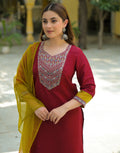 Skylee Silk Embroidered Straight 3 Piece Kurta Set For Woman