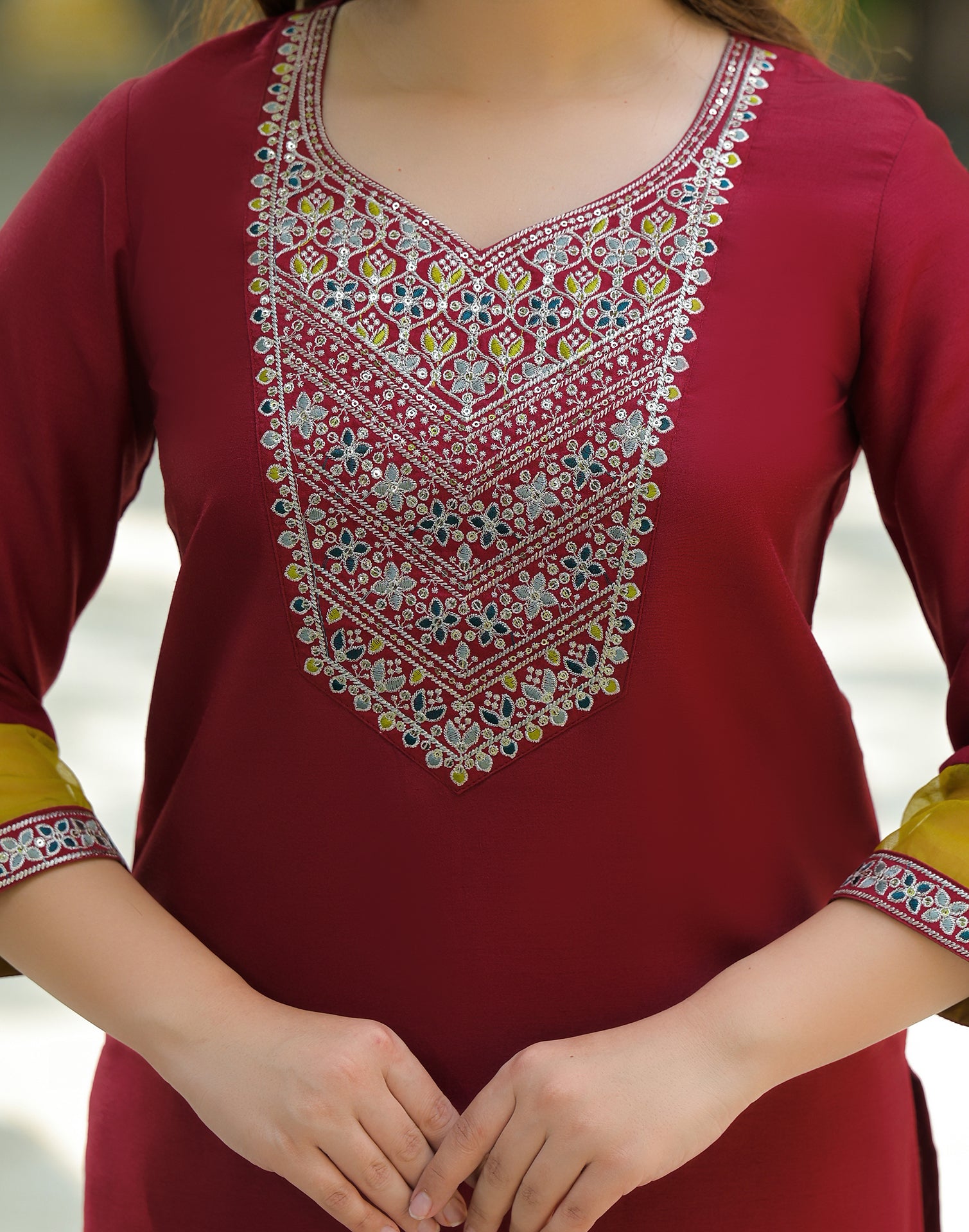Skylee Silk Embroidered Straight 3 Piece Kurta Set For Woman