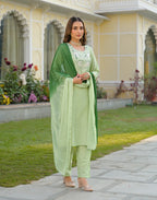 Skylee Chinnon Sequins Work Straight 3 Piece Kurta Set For Woman