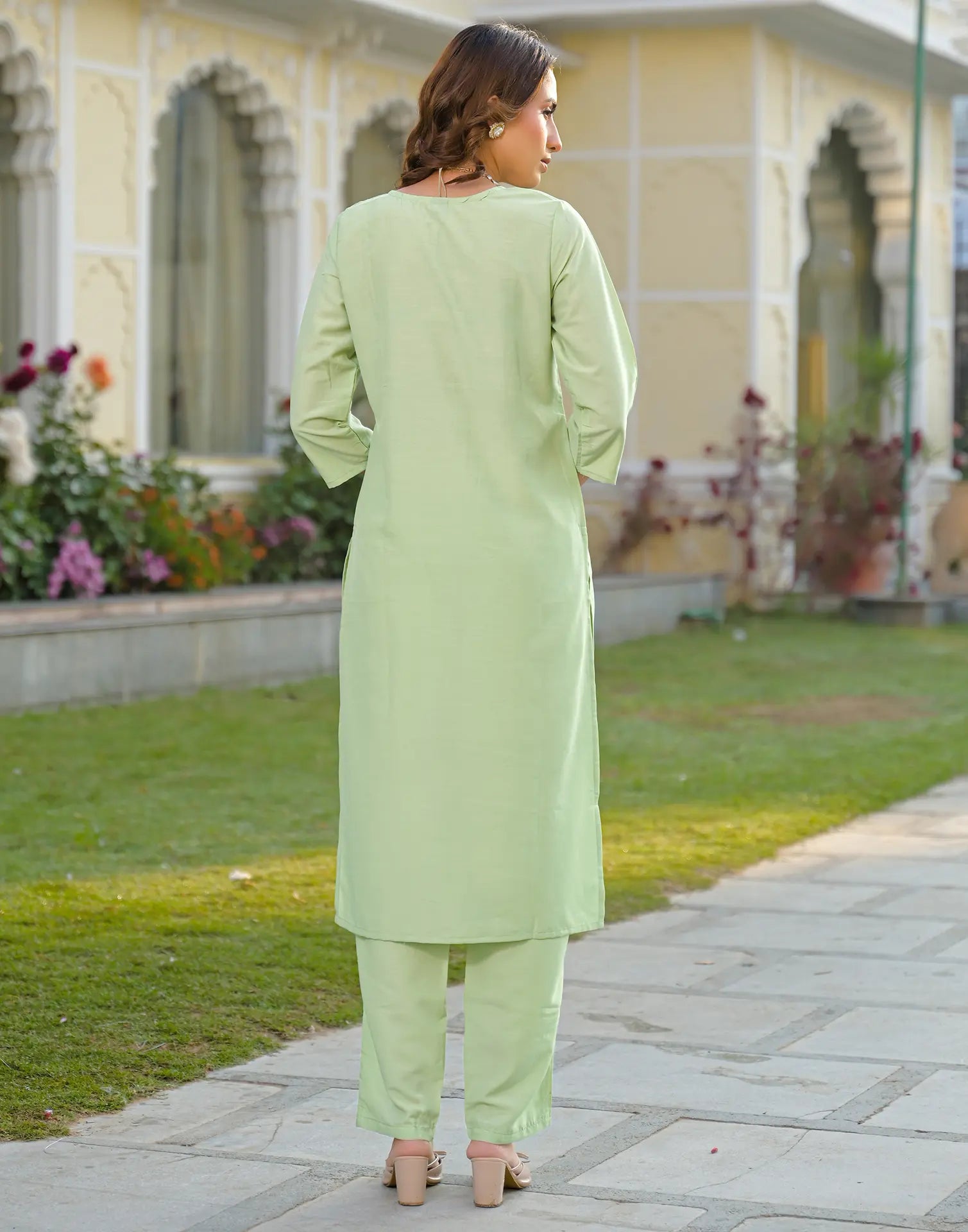 Skylee Chinnon Sequins Work Straight 3 Piece Kurta Set For Woman