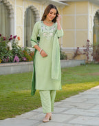 Skylee Chinnon Sequins Work Straight 3 Piece Kurta Set For Woman