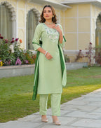 Skylee Chinnon Sequins Work Straight 3 Piece Kurta Set For Woman