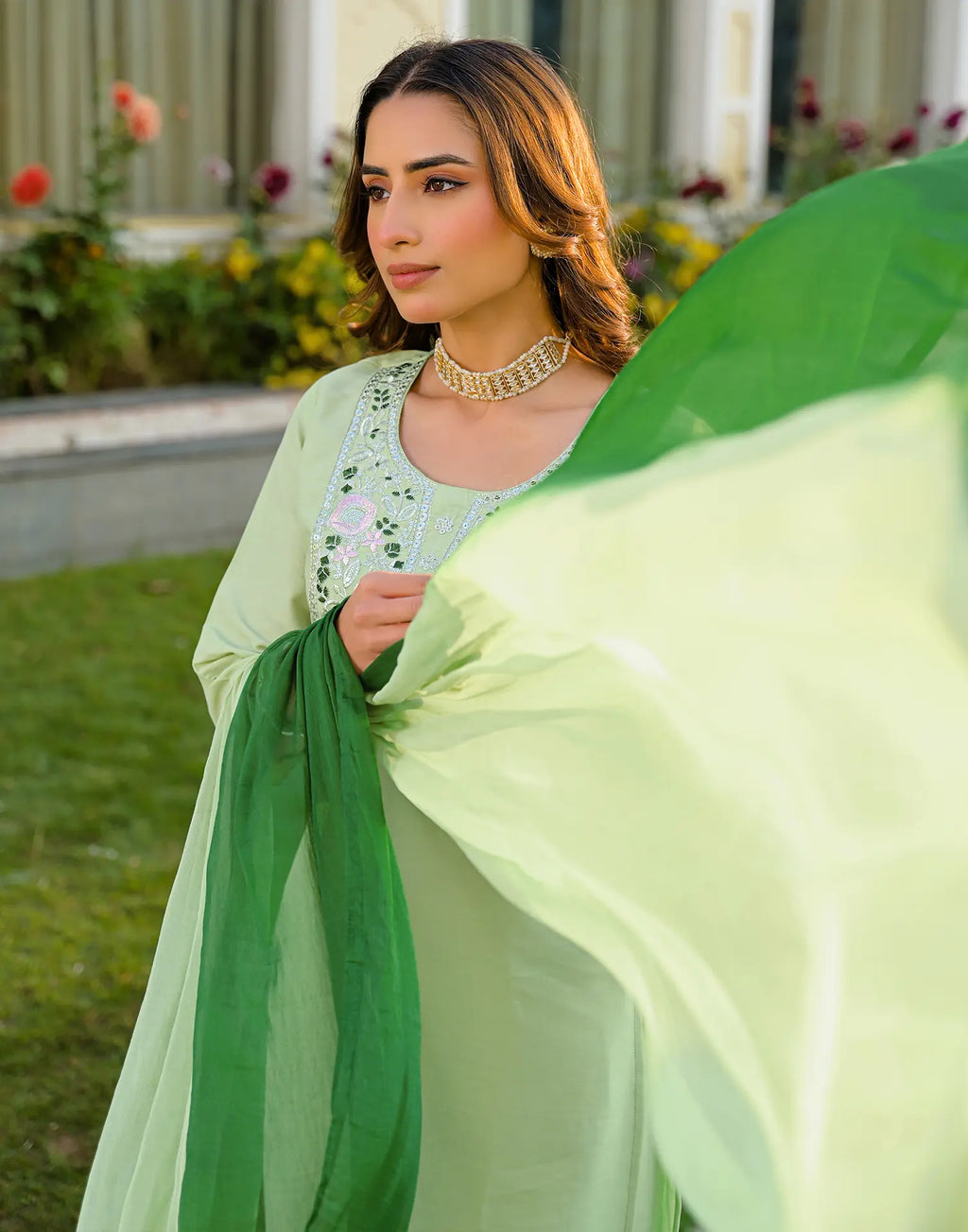 Skylee Chinnon Sequins Work Straight 3 Piece Kurta Set For Woman