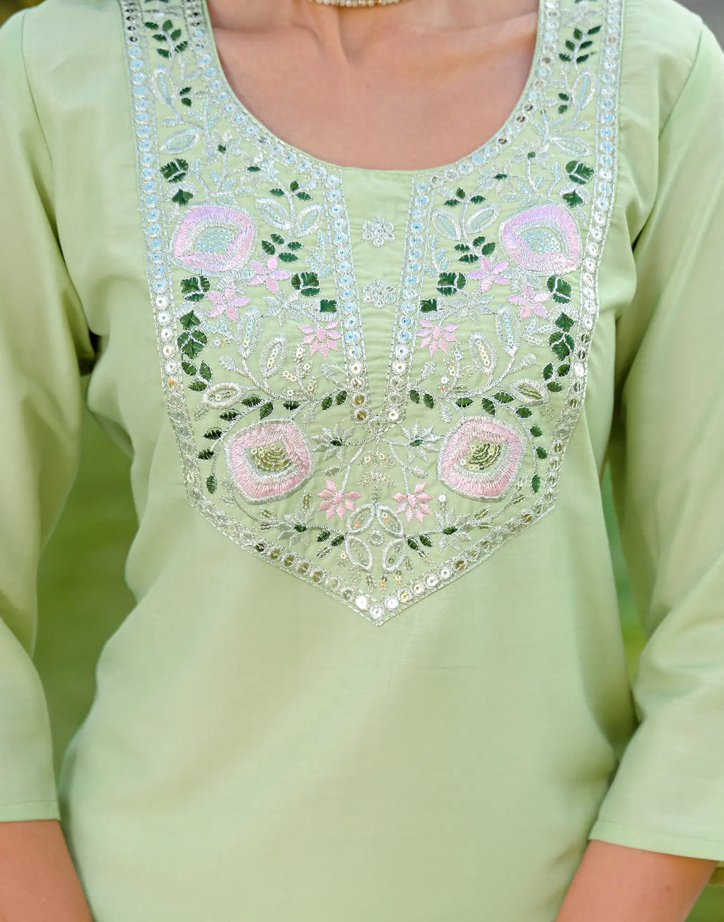 Skylee Chinnon Sequins Work Straight 3 Piece Kurta Set For Woman