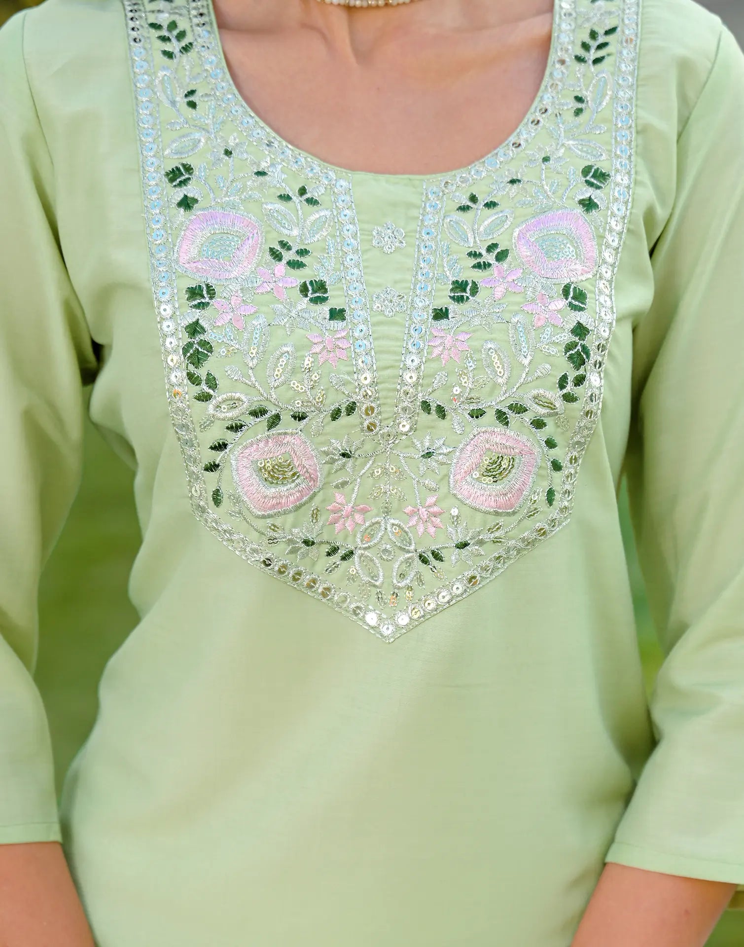 Skylee Chinnon Sequins Work Straight 3 Piece Kurta Set For Woman