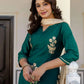 Green Cotton Printed Straight Kurta Set with Pant & Dupatta for Women