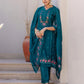 Blue Silk Blend Embroidery Straight Kurta Set for Women with Pant & Dupatta