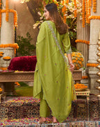 Skylee Silk Embroidered A-Line 3 Piece Kurta Set For Woman
