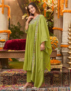 Skylee Silk Embroidered A-Line 3 Piece Kurta Set For Woman