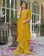 Skylee Silk Foil Print Straight 3 Piece Kurta Set For Woman