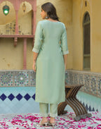 Skylee Silk Foil Print Straight 3 Piece Kurta Set For Woman