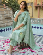Skylee Silk Foil Print Straight 3 Piece Kurta Set For Woman