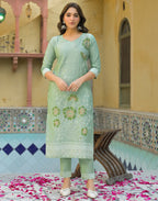 Skylee Silk Foil Print Straight 3 Piece Kurta Set For Woman