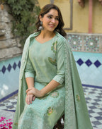 Skylee Silk Foil Print Straight 3 Piece Kurta Set For Woman
