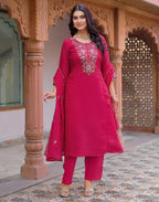 Skylee Silk Embroidered A-Line 3 Piece Kurta Set For Woman