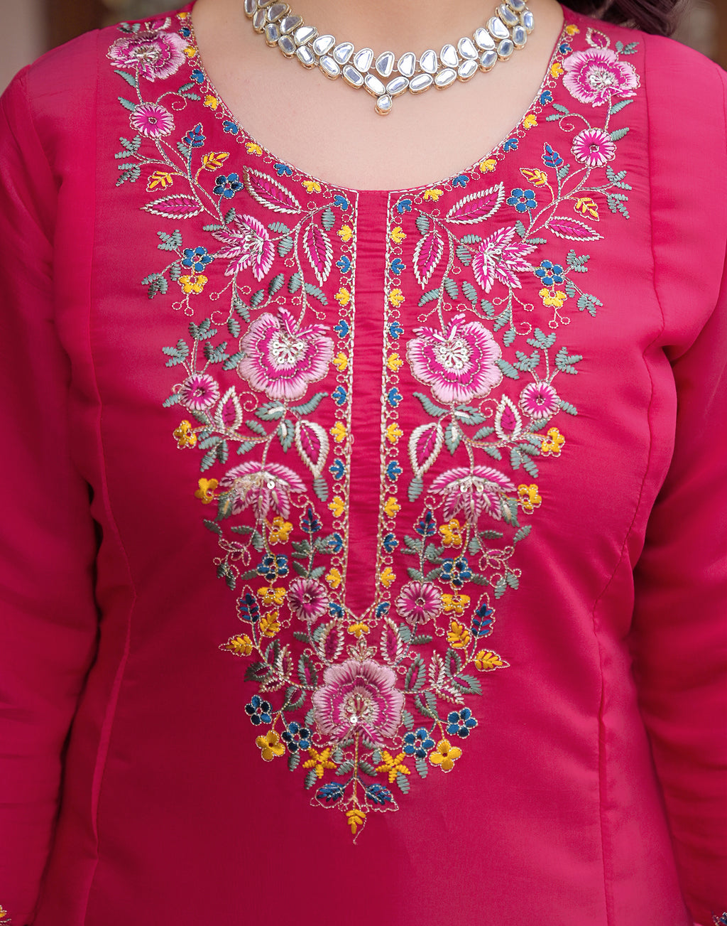 Skylee Silk Embroidered A-Line 3 Piece Kurta Set For Woman