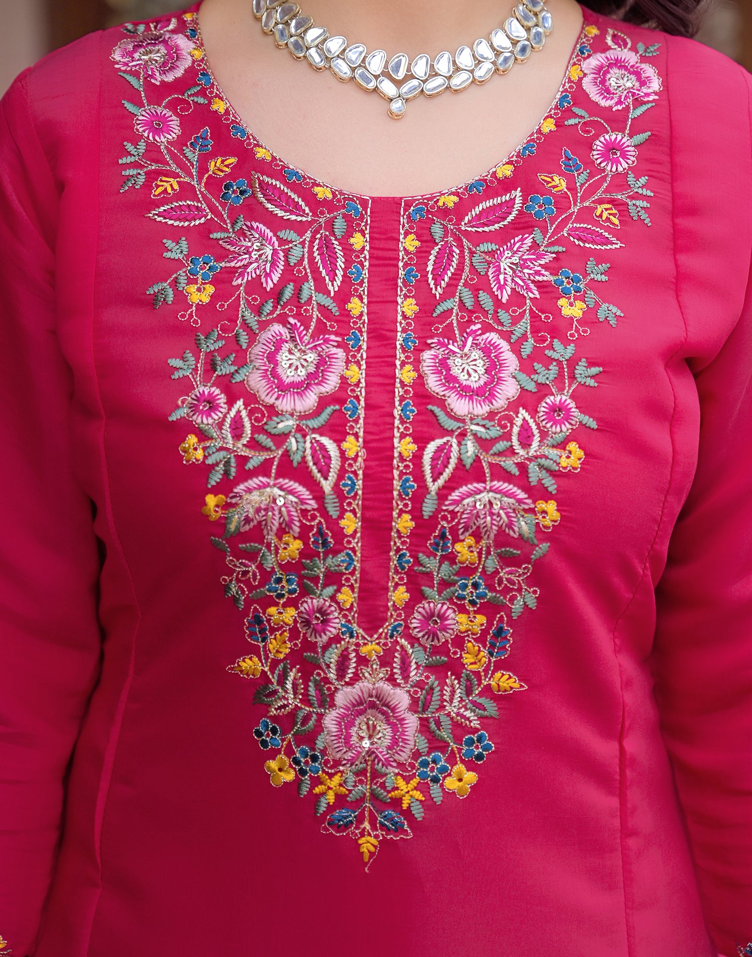Skylee Silk Embroidered A-Line 3 Piece Kurta Set For Woman