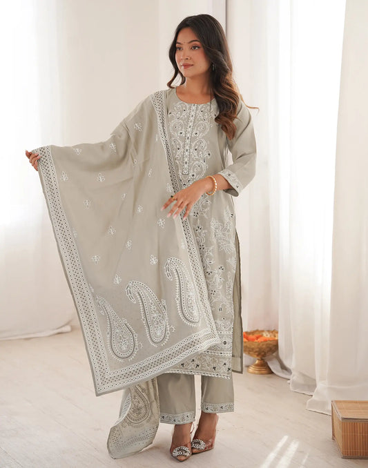 Silk Foil Print Straight 3 Piece Kurta Set