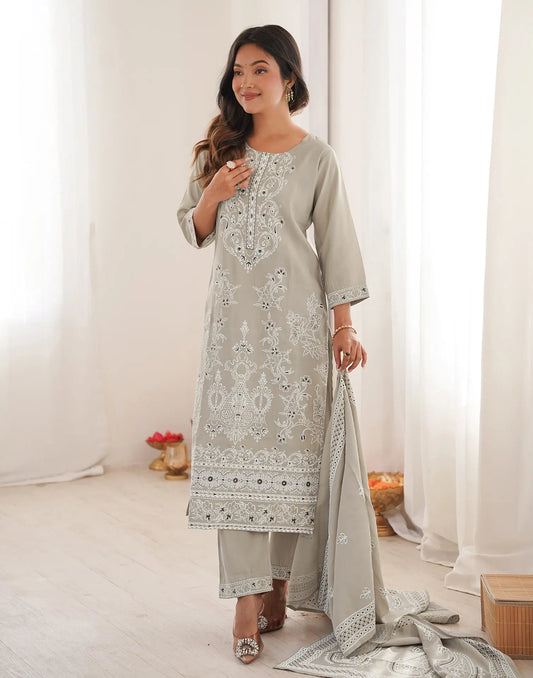Silk Foil Print Straight 3 Piece Kurta Set