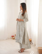 Skylee Silk Foil Print Straight 3 Piece Kurta Set For Woman