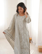 Skylee Silk Foil Print Straight 3 Piece Kurta Set For Woman