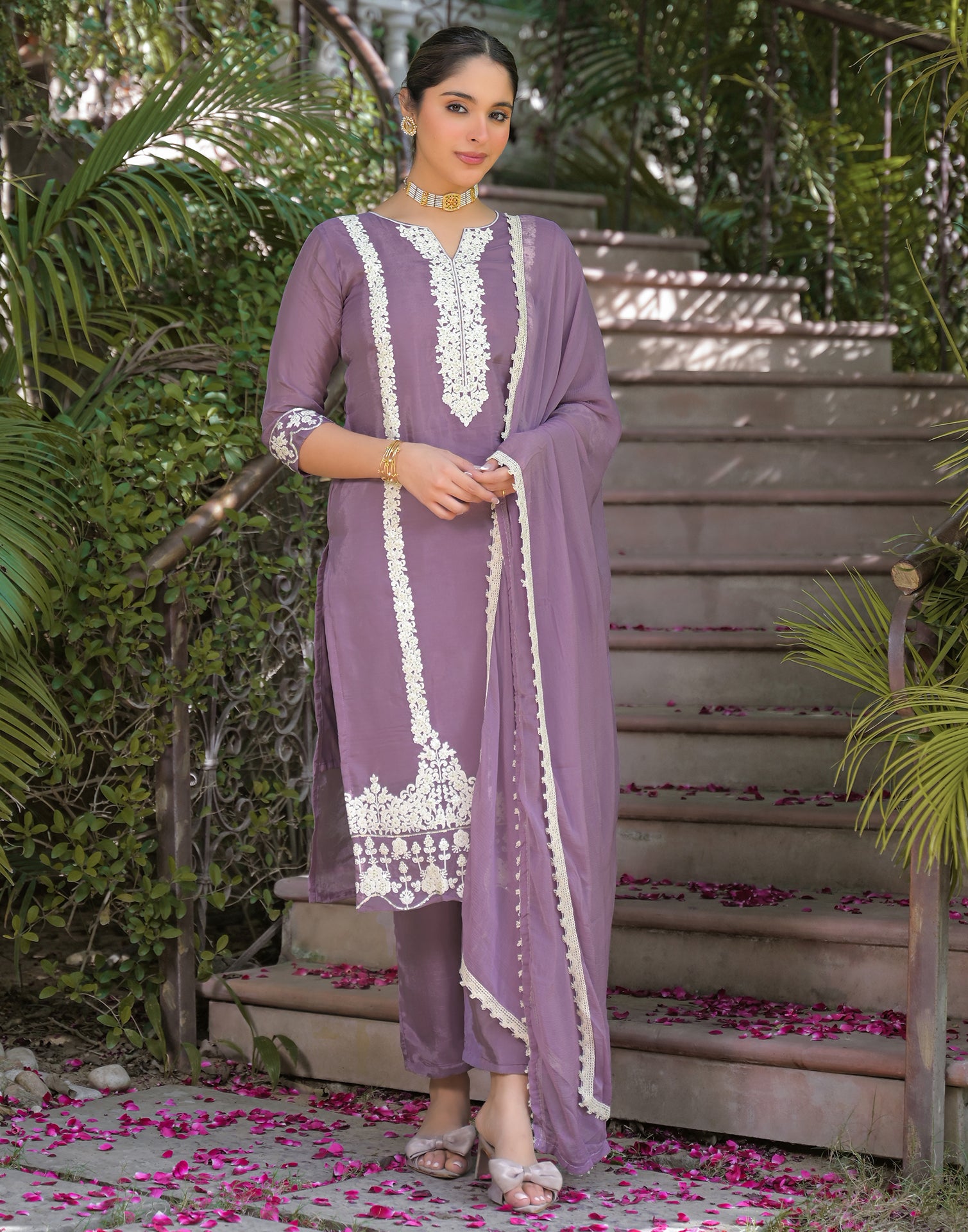 Skylee Silk Embroidered Straight 3 Piece Kurta Set For Woman
