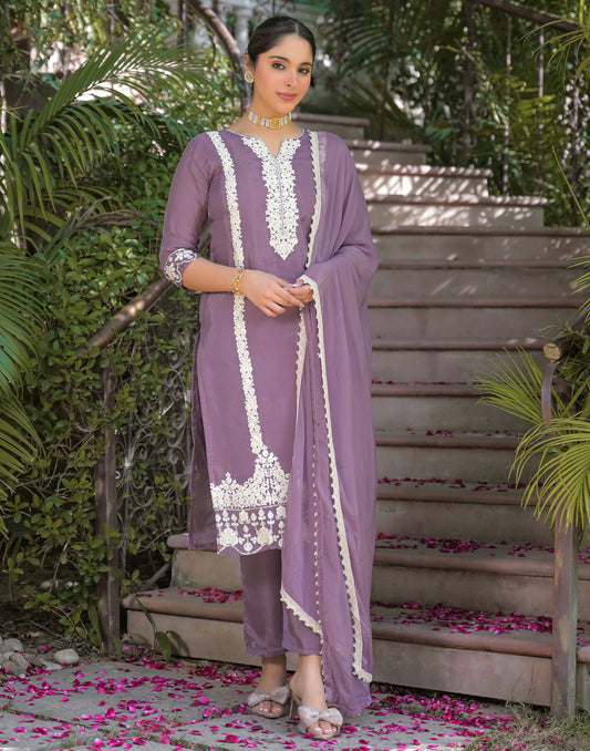 Silk Embroidered Straight 3 Piece Kurta Set