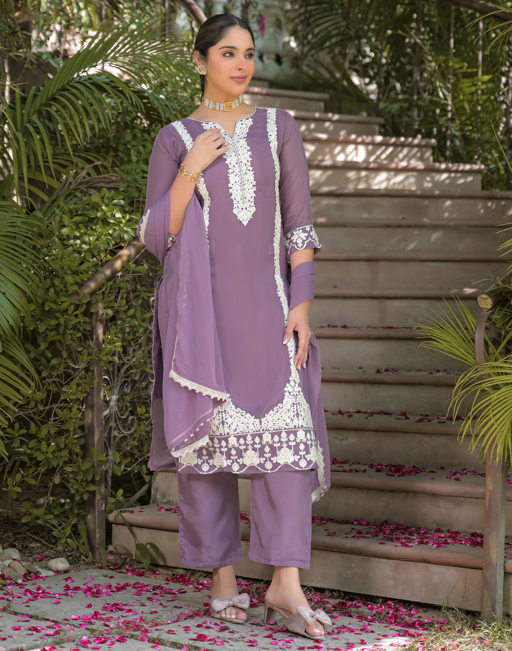 Skylee Silk Embroidered Straight 3 Piece Kurta Set For Woman